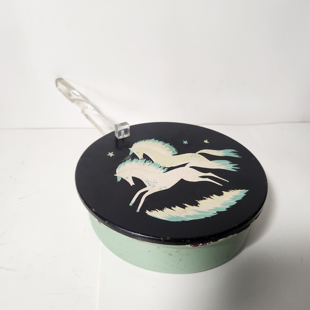 Vintage Mid Century Silent Butler Crumb Catcher Horse Design Lucite Handle Green